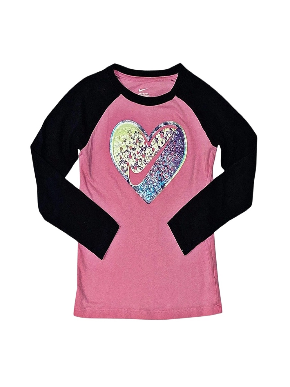 Nike Girl's Pink And Black Graphic Long Sleeve Shirt Size 6